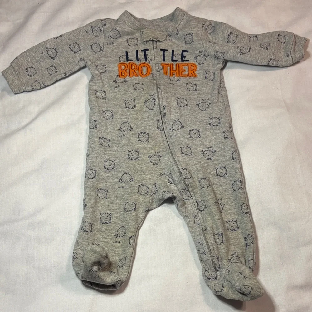Carter's Little Brother Zip Footed Sleeper Gray Orange 6M Sleep & Play